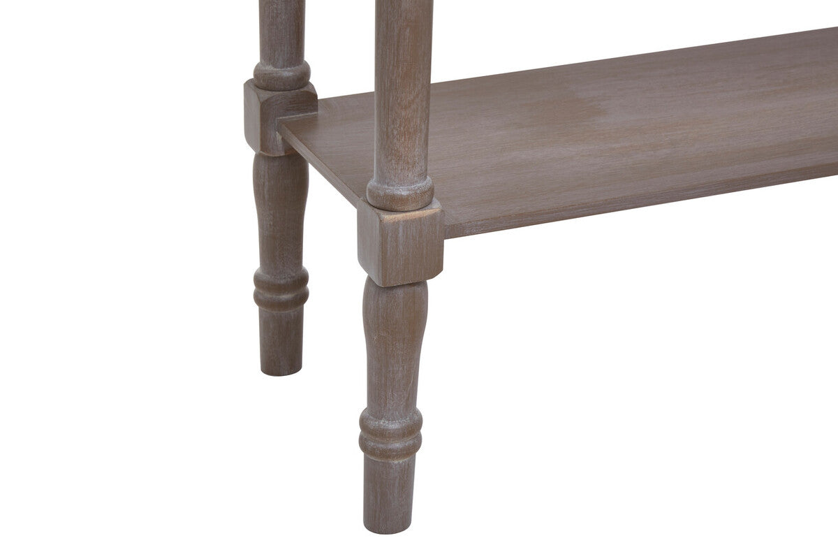 Orsina Heritage natural pine wood console table with lower storage shelf, sleek design for entryways or living rooms.