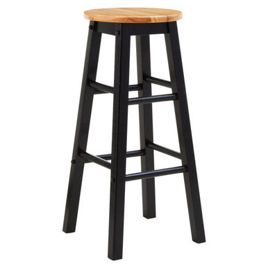 Chester Black & Natural Wood Bar Stool | Kitchen Island Stool with Footrest