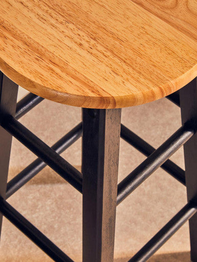 Chester Black & Natural Wood Bar Stool | Kitchen Island Stool with Footrest