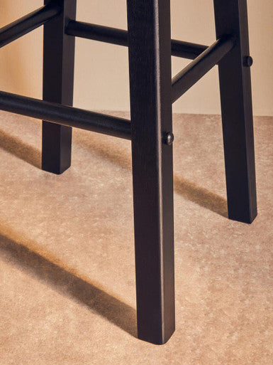 Chester Black & Natural Wood Bar Stool | Kitchen Island Stool with Footrest