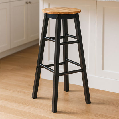 Chester Black & Natural Wood Bar Stool | Kitchen Island Stool with Footrest