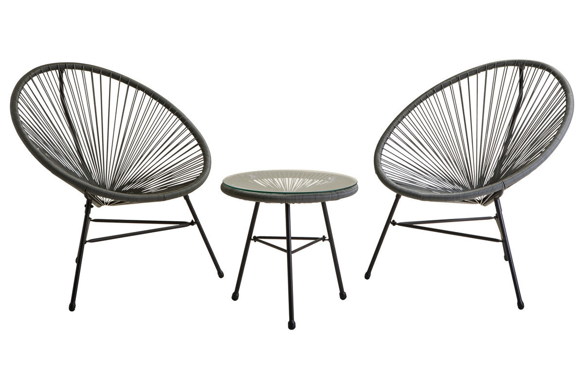 Orsina Miami Grey 3-piece rattan patio set with cushioned seats, ideal for conservatory or outdoor seating areas.
