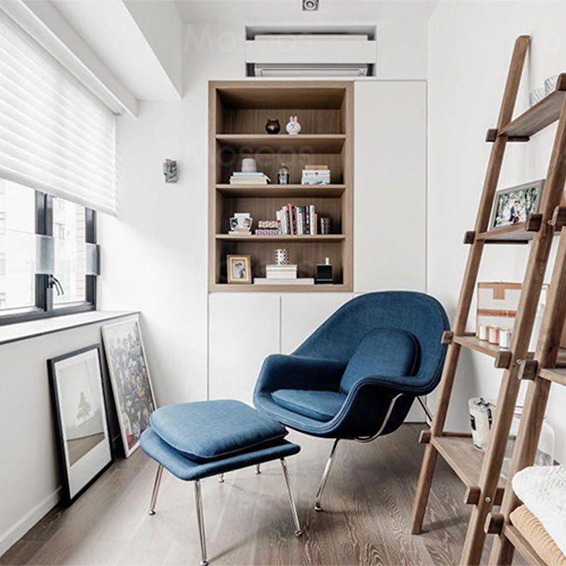 Womb Style Chair & Ottoman In Premium Velvet or Linen, White