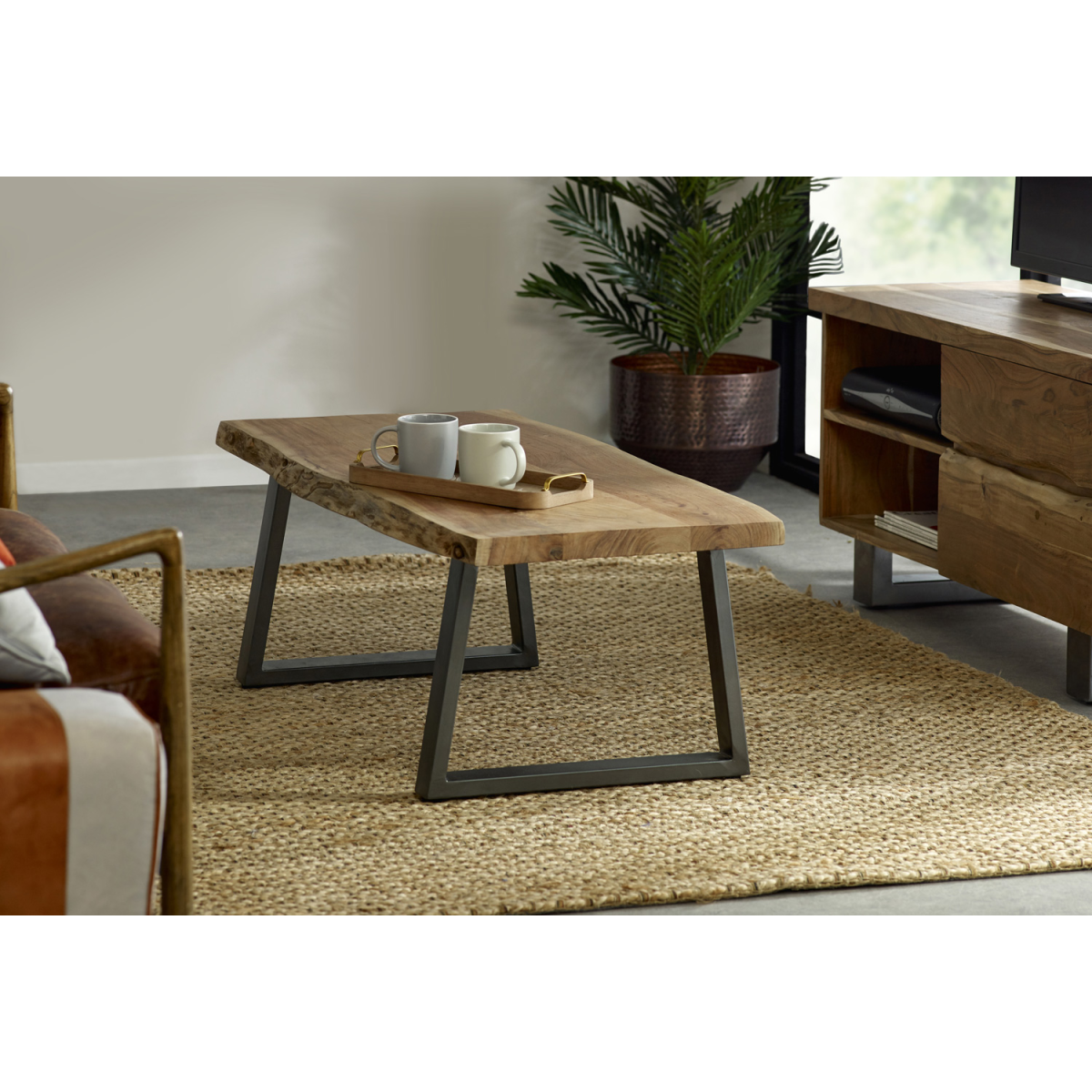 InStock Baltic Live Edge Coffee Table showcasing natural wood grain and live edge design in a modern home setting
