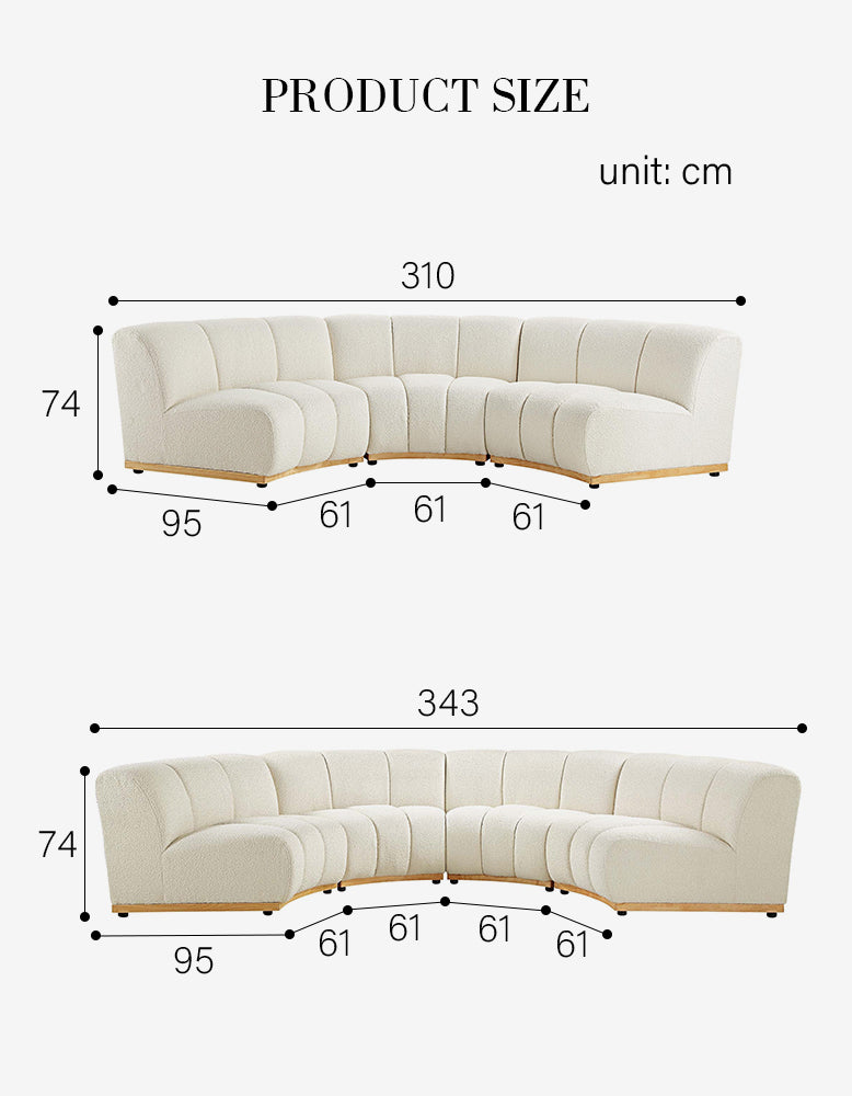 Zafar Modular Sofa, Armless Curved Sofa, White Boucle