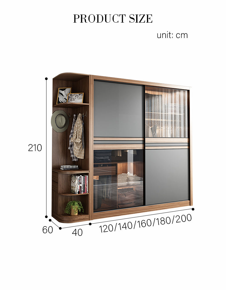 DC Concept Ueda double sliding door wardrobe with integrated lights, wooden finish and modern design for bedroom storage.