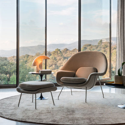 Womb Style Chair & Ottoman In Premium Velvet or Linen, White