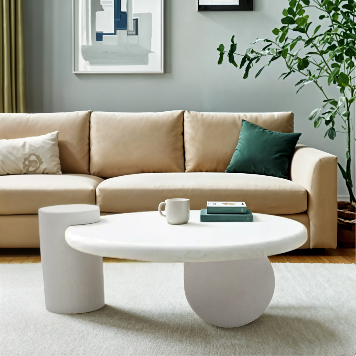 Modern abstract coffee table with geometric design and wooden finish, showcasing a stylish furniture piece by InStock.