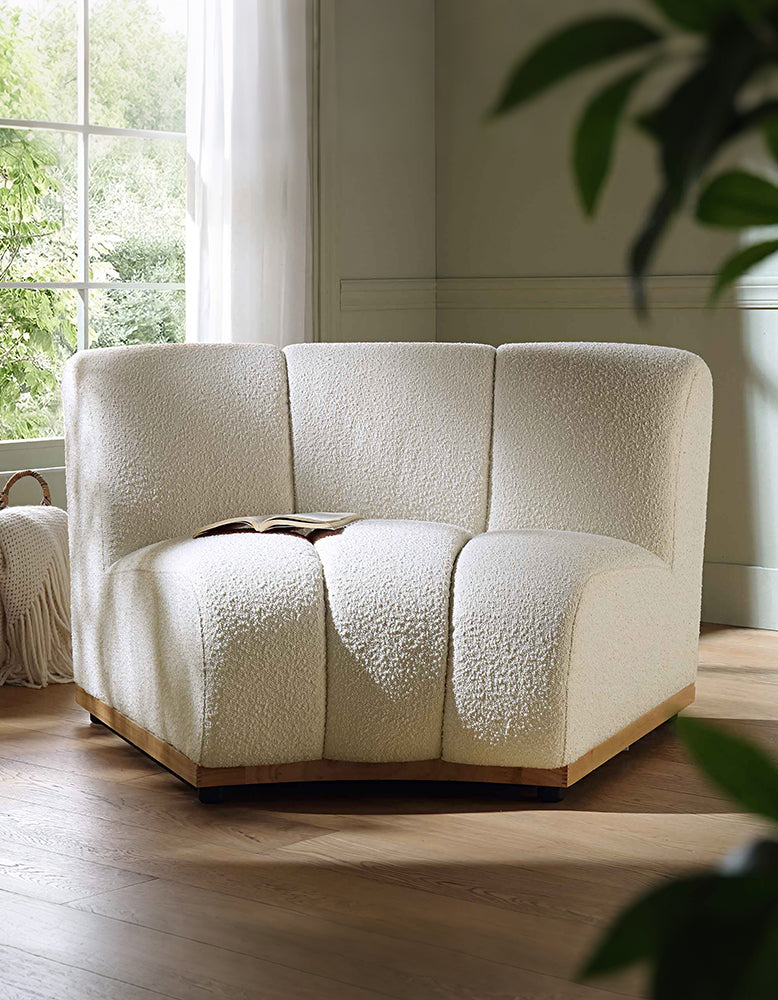 Zafar Modular Sofa, Armless Curved Sofa, White Boucle