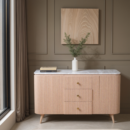 Ashford Natural Marble & Wood Extra Large Sideboard | 3 Drawers & 2 Doors