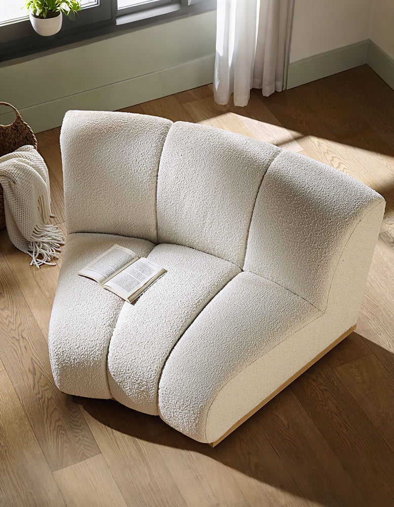 Zafar Modular Sofa, Armless Curved Sofa, White Boucle