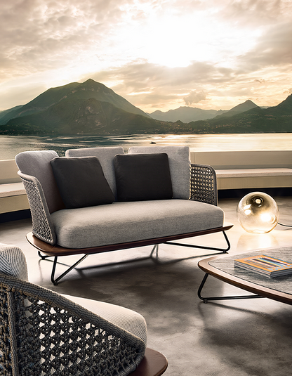 DC Concept Zarina outdoor sofa set with garden armchair, featuring weather-resistant cushions and stylish outdoor furniture design.