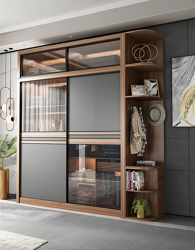 DC Concept Ueda double sliding door wardrobe with integrated lights, showcasing wood finish and sleek modern design.