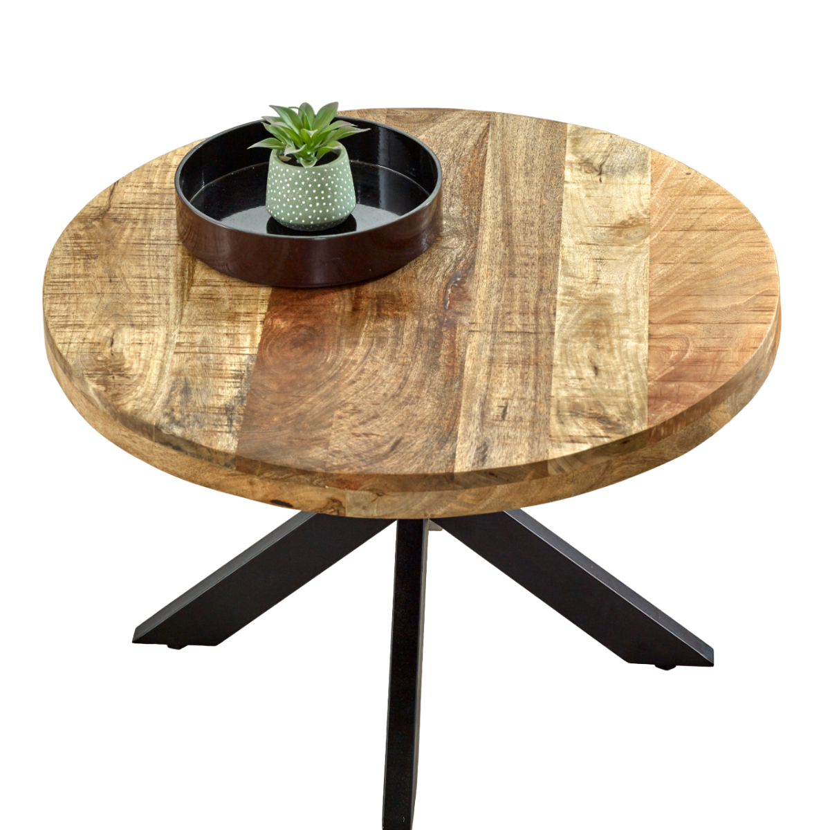 InStock Surrey solid wood coffee table with metal spider legs, natural wood finish, modern design, and sturdy construction.