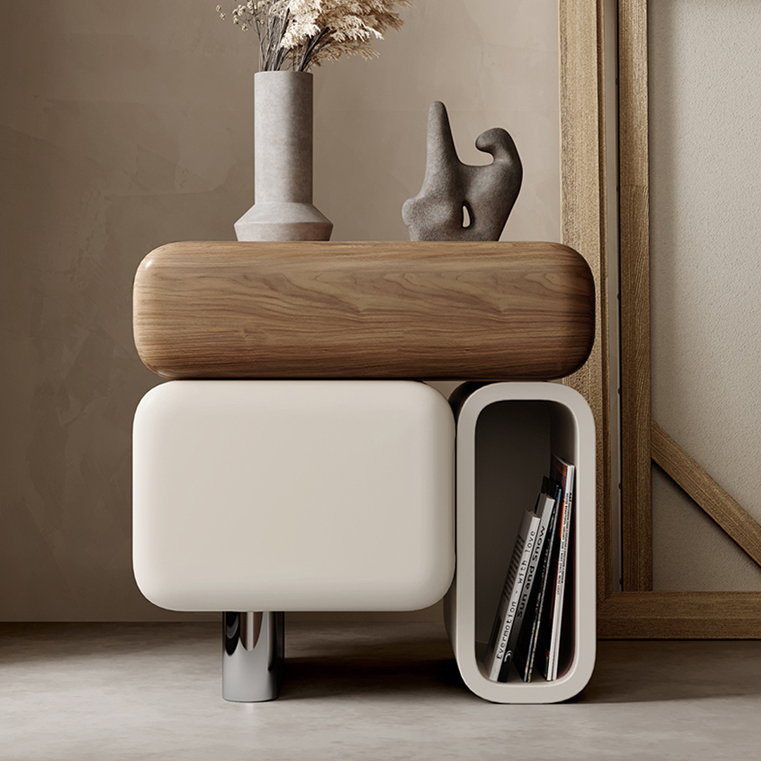 Violeta modern bedside table by DC Concept, sleek solid wood design, featuring a minimalist style suitable for contemporary bedrooms.