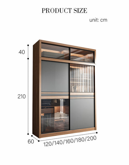 Wood Ueda double sliding door wardrobe with built-in lights by DC Concept, showcasing sleek sliding doors and modern design.