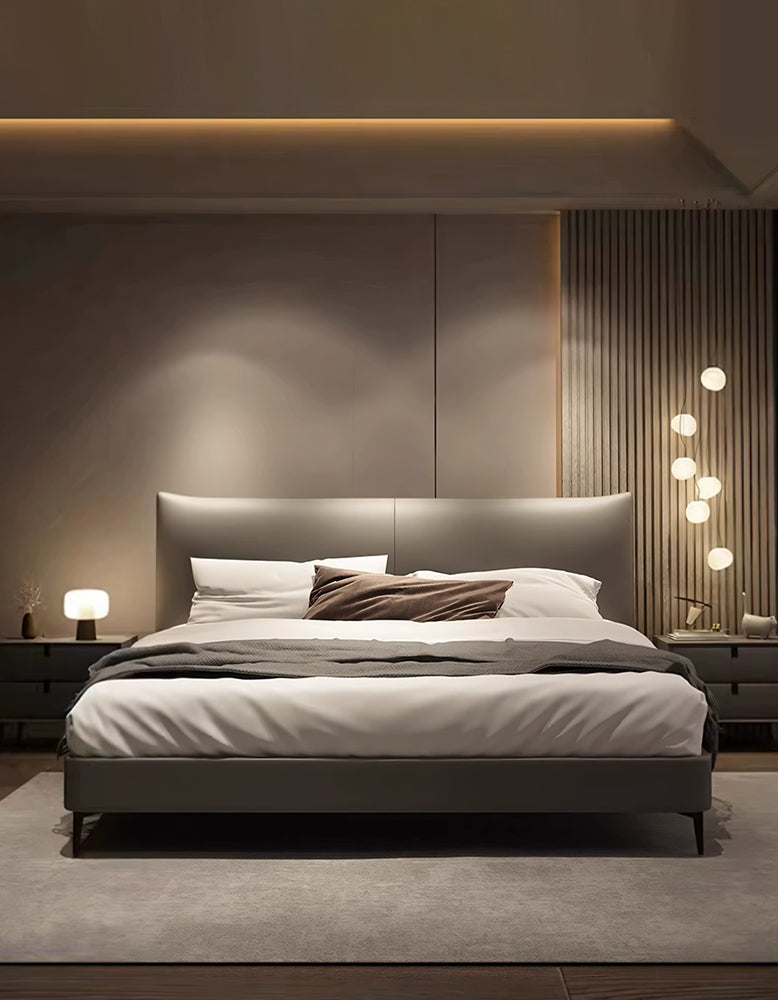 Viktor floating king size bed by DC Concept with sleek modern design and plush bedding in a contemporary bedroom setting.