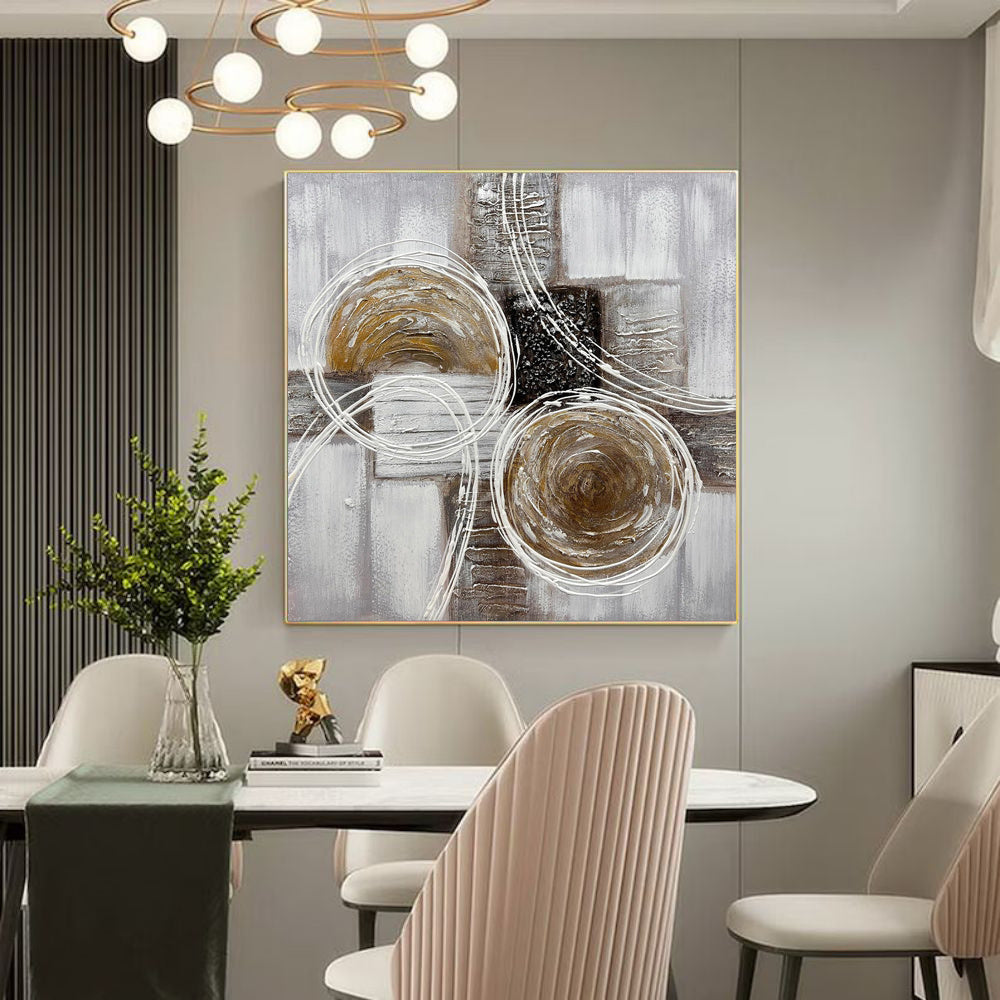 Abstract oil painting with brown and black textures, modern handmade wall art for living room decor, by Michan Direct.