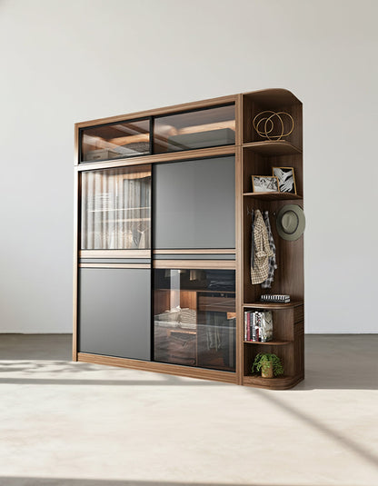 Double sliding door wardrobe by DC Concept with built-in lights, made of wood, featuring modern design and sleek storage space.
