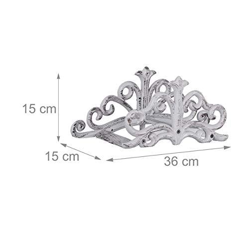 White antique-style cast iron wall-mount hose reel by Jolof Store, garden shed storage rack, 15x36x15 cm, for garden hoses.