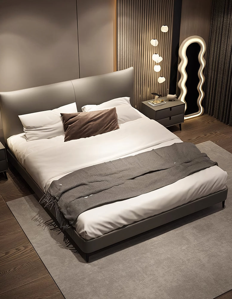 Viktor floating king size bed by DC Concept with sleek modern design and plush white bedding in a stylish bedroom setting.