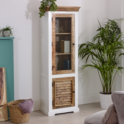 Alfie wood bookcase with 3 shelves and a door, InStock home storage cabinet, natural wood finish, ideal for books and display items