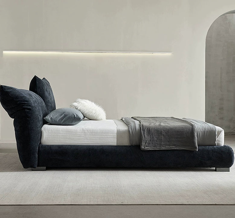 Zuri King and Super King size bed in plush corduroy fabric by DC Concept, featuring a modern upholstered design and soft texture.