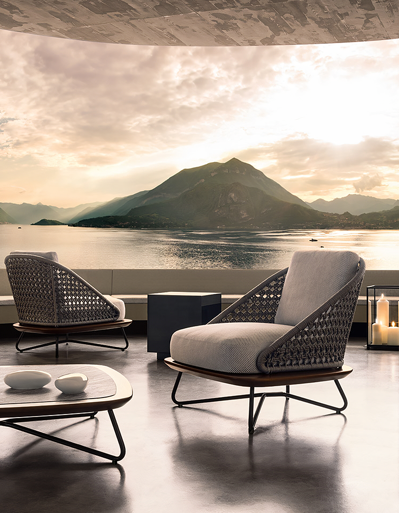 DC Concept Zarina outdoor sofa set with garden armchair, featuring cushioned seating and modern patio design.
