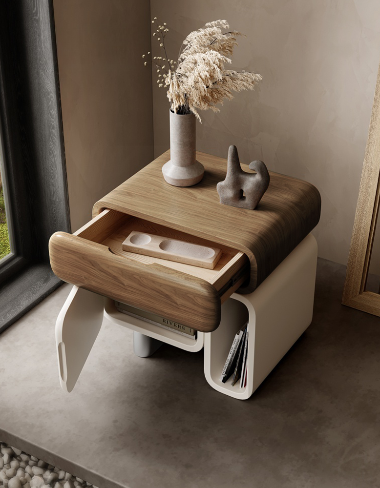 Modern Violeta bedside table by DC Concept, sleek solid wood design for contemporary bedrooms with clean, minimalist style.