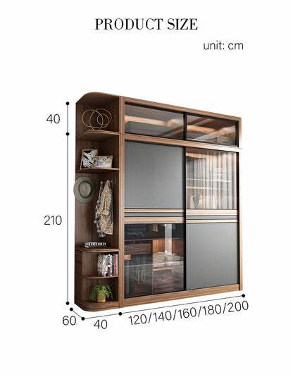 Double sliding door wardrobe with built-in lights, wood finish, by DC Concept, showcasing sleek modern design and spacious storage.