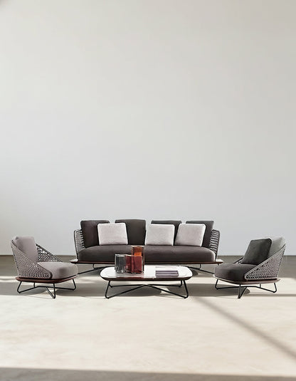 DC Concept Zarina outdoor sofa set with garden armchair, featuring cushioned seats and stylish woven design for patio outdoor lounging