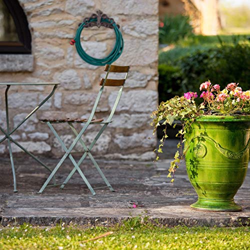 White cast iron wall-mount hose reel from Relaxdays in antique style, ideal for garden shed storage, 15x36x15 cm.