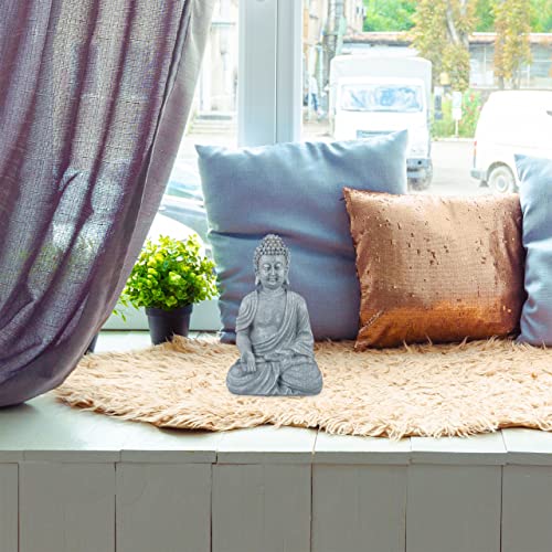 Relaxdays Buddha ornament sculpture, 30 cm tall, light grey garden decorative figurine, weatherproof and frost-proof outdoor statue