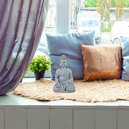 Relaxdays Buddha ornament sculpture, 30 cm tall, light grey garden decorative figurine, weatherproof and frost-proof outdoor statue