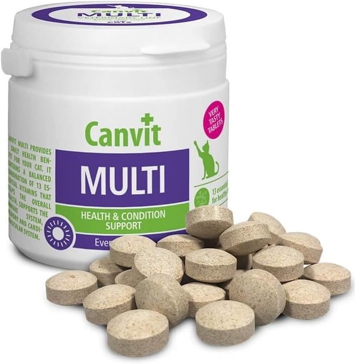 Canvit Multivitamins for Cats by Pet Nourish, 100g jar showing the supplement powder for daily health, immunity, and stress support.