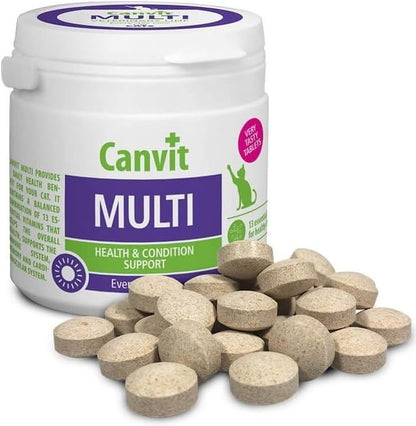 Canvit Multivitamins for Cats by Pet Nourish, 100g jar showing the supplement powder for daily health, immunity, and stress support.
