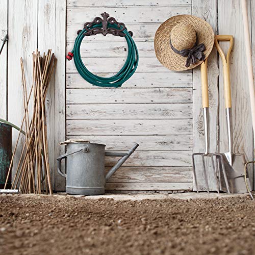 White antique-style cast iron wall-mount hose reel from Relaxdays, compact garden shed storage rack in 15x36x15 cm size