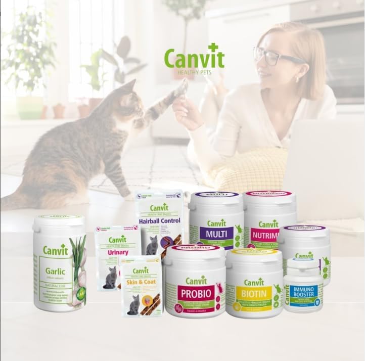 Canvit Probio for Cats probiotic supplement in 100g package, supporting healthy digestion with Pet Nourish branding.