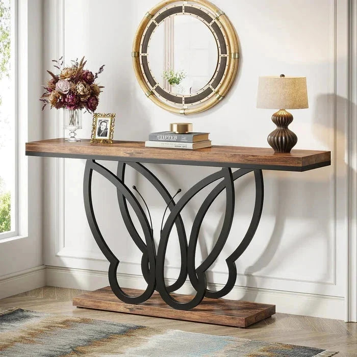 140cm console table with butterfly metal frame, stylish sofa table by Viridian HM Limited, ideal for modern living spaces.
