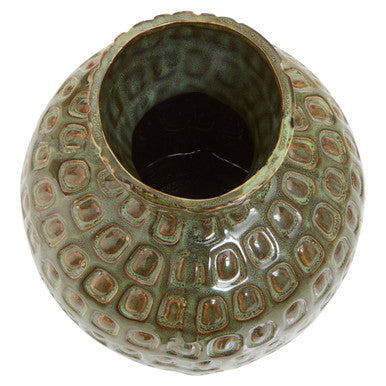 Large green textured ceramic vase by Orsina, featuring a modern design, perfect for decorative displays or floral arrangements.