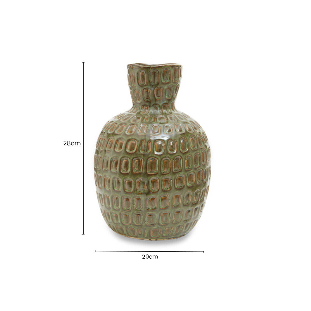 Large green textured ceramic vase by Orsina, featuring a stylish design suitable for decorative displays.