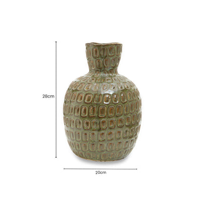 Large green textured ceramic vase by Orsina, featuring a stylish design suitable for decorative displays.