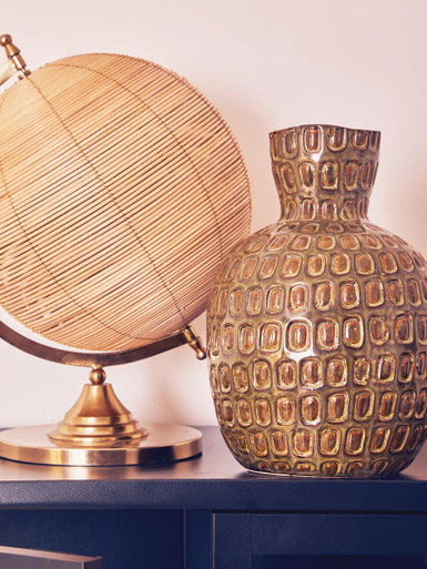 Large green textured ceramic vase with a wide opening, designed for decorative display by Orsina in the vases-and-decorative-bottles category.