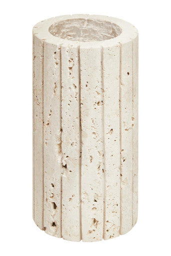 Orsina Tibor Travertine Ribbed Vase with textured surface, decorative ceramic vase for home décor.