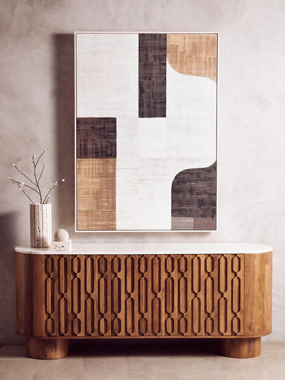 Orsina Tibor Travertine Ribbed Vase with textured, ribbed surface in neutral travertine color, decorative and stylish for home decor