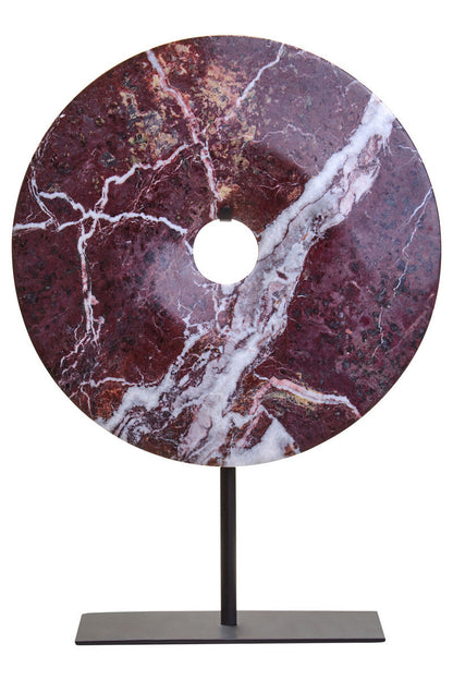 Orsina Salmo Medium Red Marble Round 25cm Disc Sculpture, decorative marble sculpture with smooth, polished surface and artistic design.