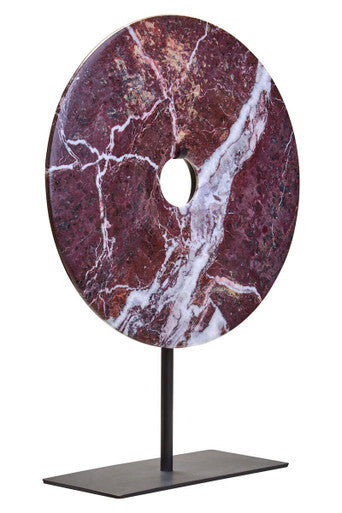 Orsina Salmo Medium Red Marble Round 25cm Disc Sculpture, decorative marble art piece with smooth polished surface and round shape.