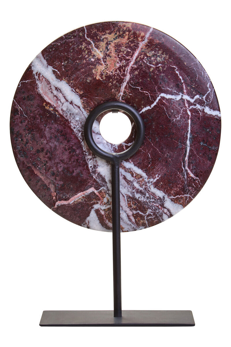 Orsina Salmo Medium Red Marble Round 25cm Disc Sculpture, decorative marble sculpture with smooth, polished surface and artistic design.