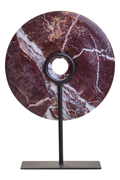 Orsina Salmo Medium Red Marble Round 25cm Disc Sculpture, decorative marble sculpture with smooth, polished surface and artistic design.