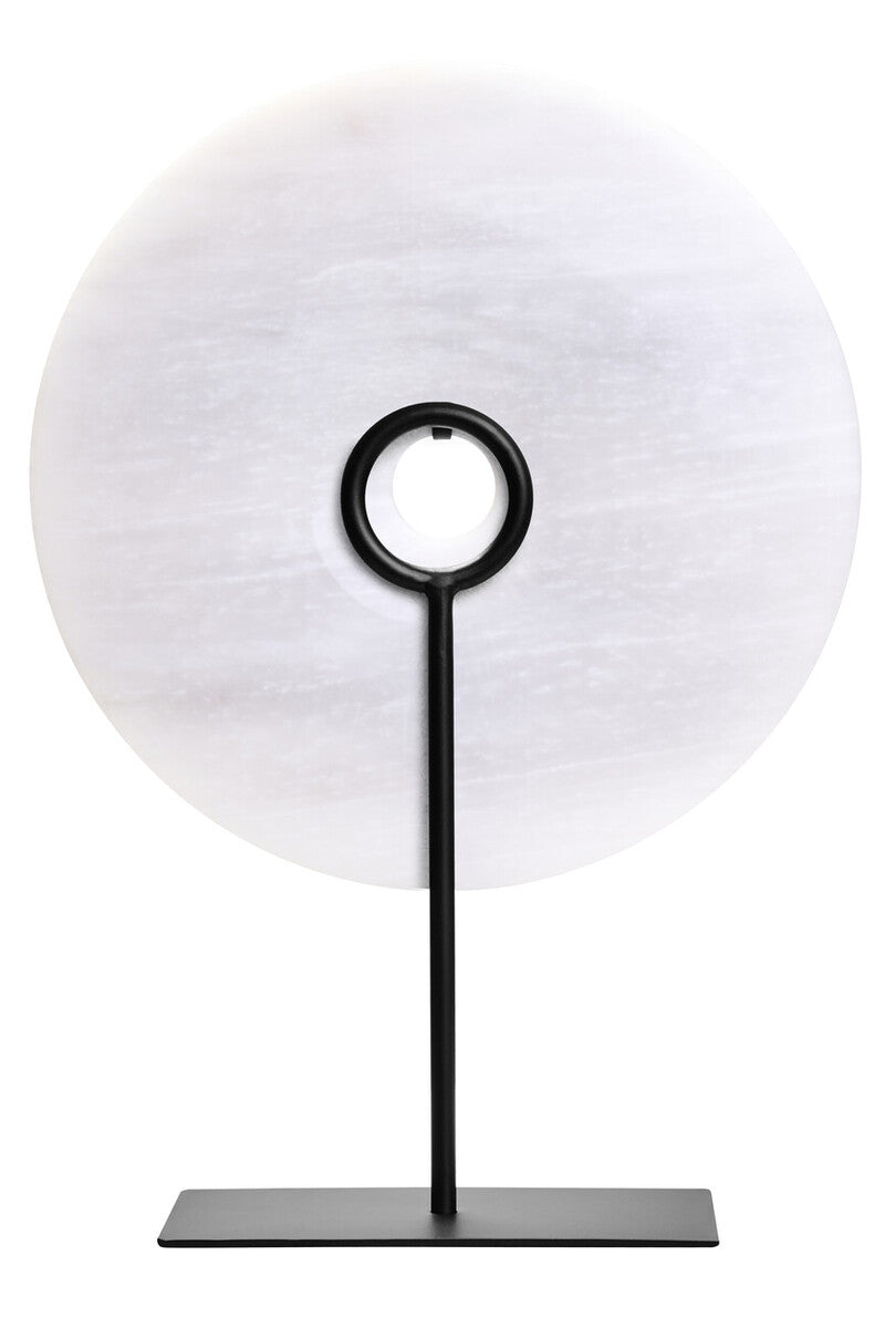 Gray marble disc sculpture by Orsina, medium round 25cm diameter, decorative sculpture for home or office display.